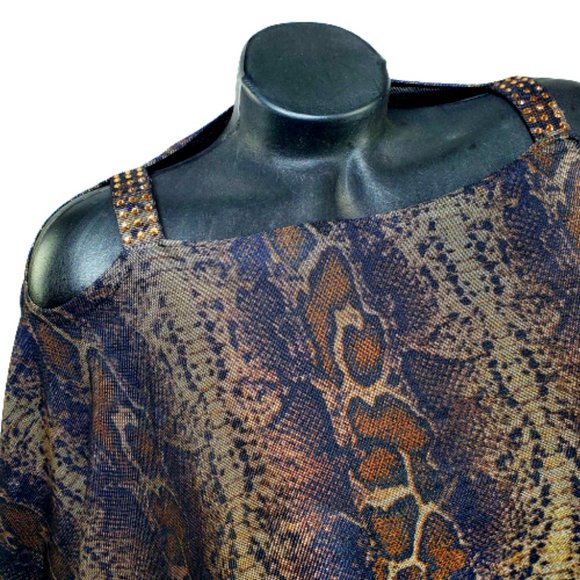 Boho Python Tunic Flowy  Batwing Top with Open Sleeves & Swrk. Crystals. - Picture 4 of 5